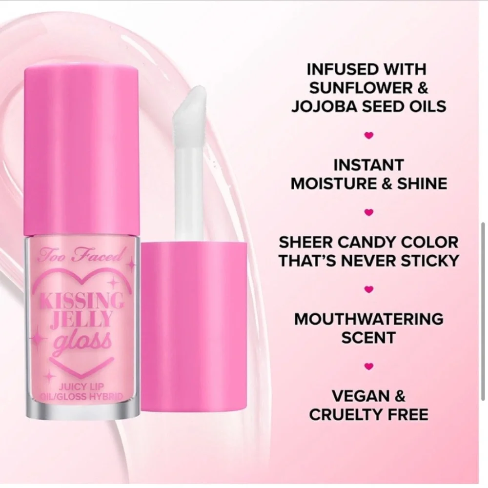 Too Faced Kissing Jelly Gloss in Pink Sherbet NEW